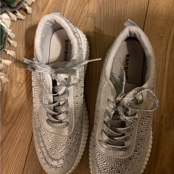 BAMBOO Silver Rhinestone Platform Sneakers - Picture 5 of 8